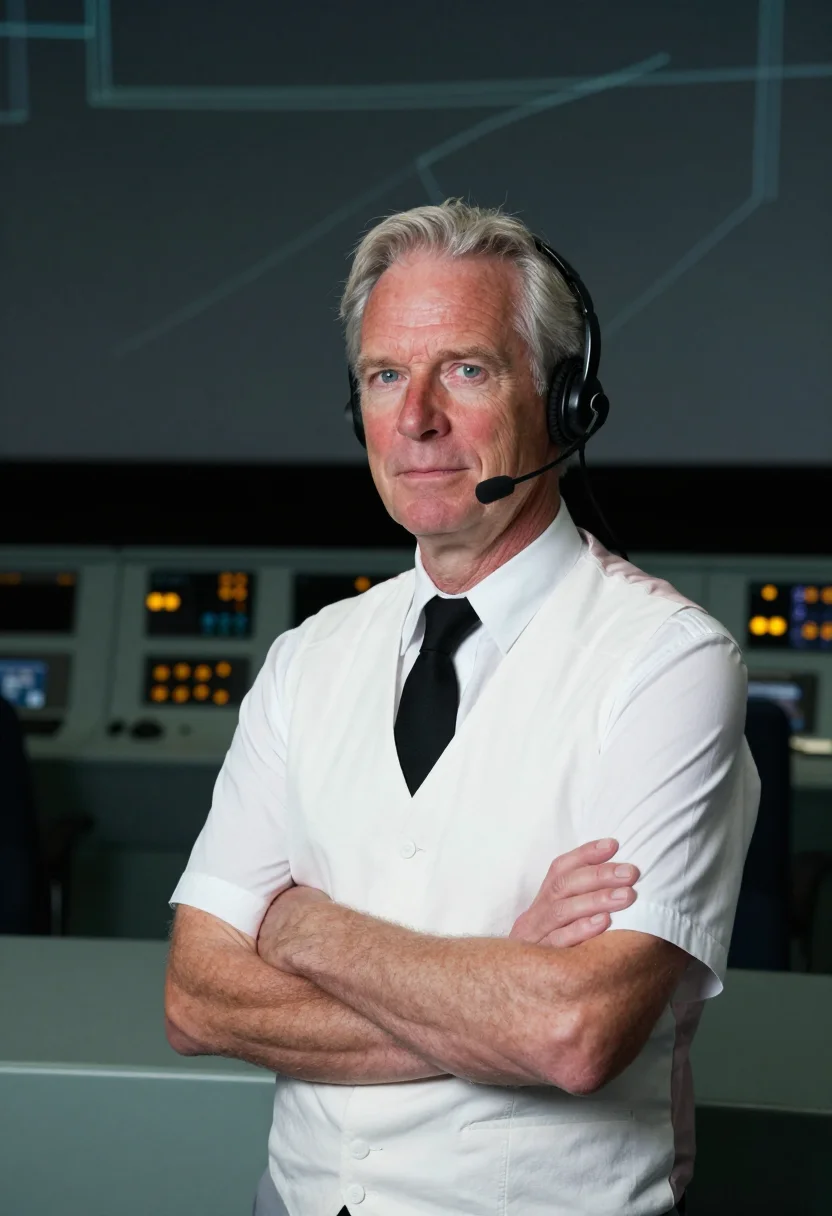 AI flight director white vest sample — portrait of a man, half-length portrait of a man of Scandina