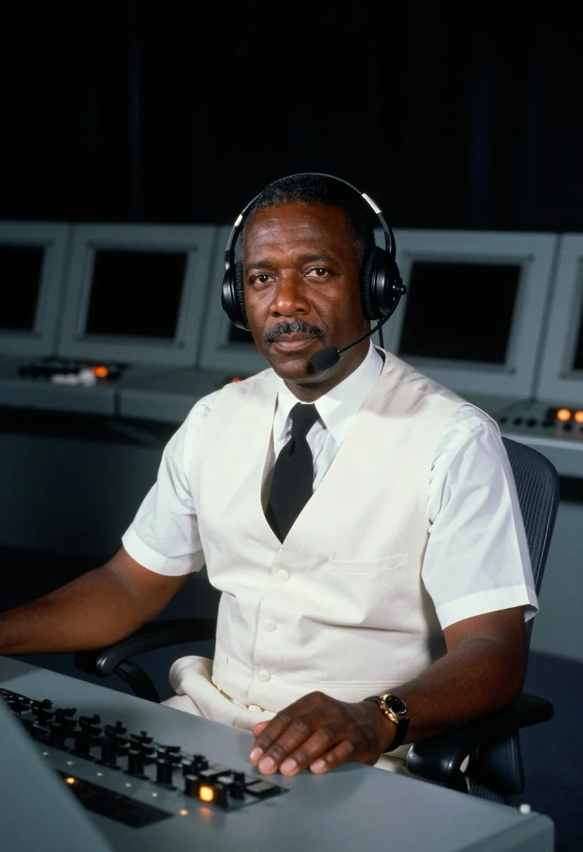 AI flight director white vest sample — portrait of a man, half-length portrait of an African-Americ