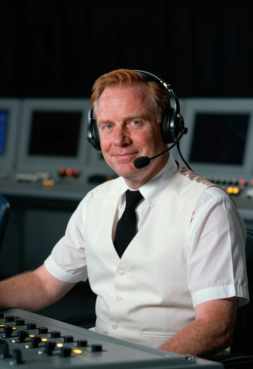 AI flight director white vest sample — portrait of a man, chest-up portrait of a man of Irish desce