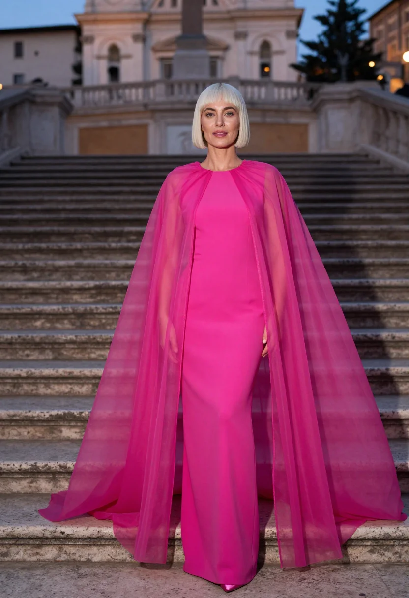 AI florence pugh valentino rome sample — photograph of a woman, full-length portrait of a Western-Eur