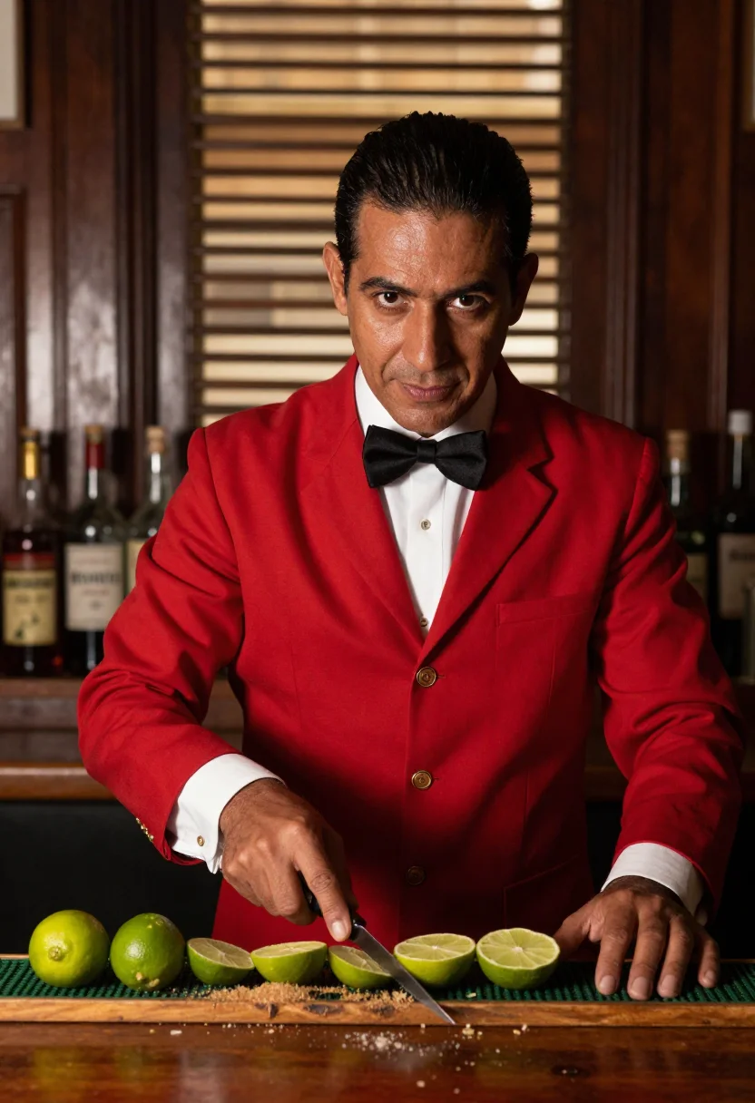 AI floridita cantinero sample — portrait of a man, chest-up portrait of a Cuban man in his f