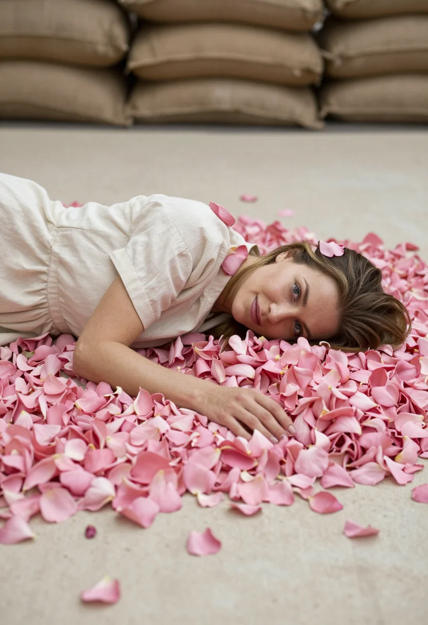 AI flower petals sample — portrait of a woman, reclining portrait of a woman in her la