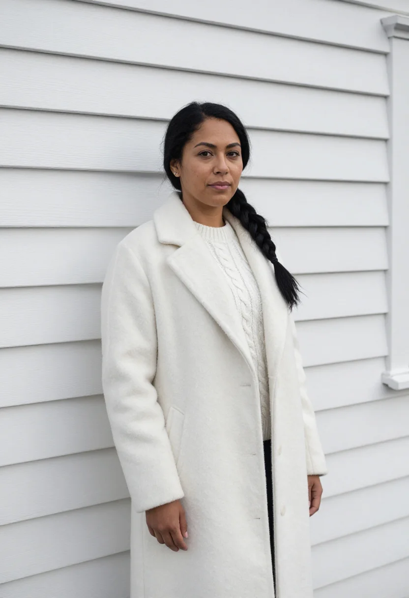 AI fogo island inn newfoundland stilt white rock sample — portrait of a woman, a hotel guest in her thirties of Mi'kma