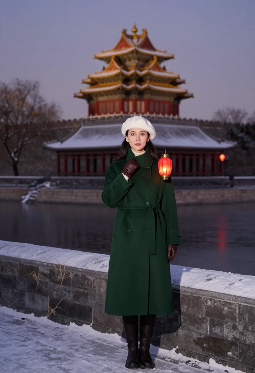 AI forbidden city snow sample — portrait of a woman, half-length portrait of a Western-Europ