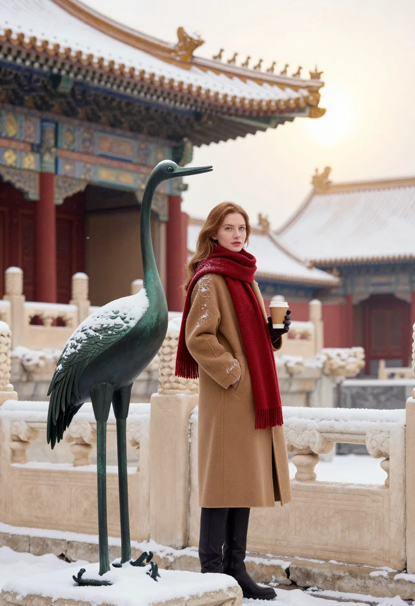 AI forbidden city snow sample — portrait of a woman, half-length portrait of a Western-Europ