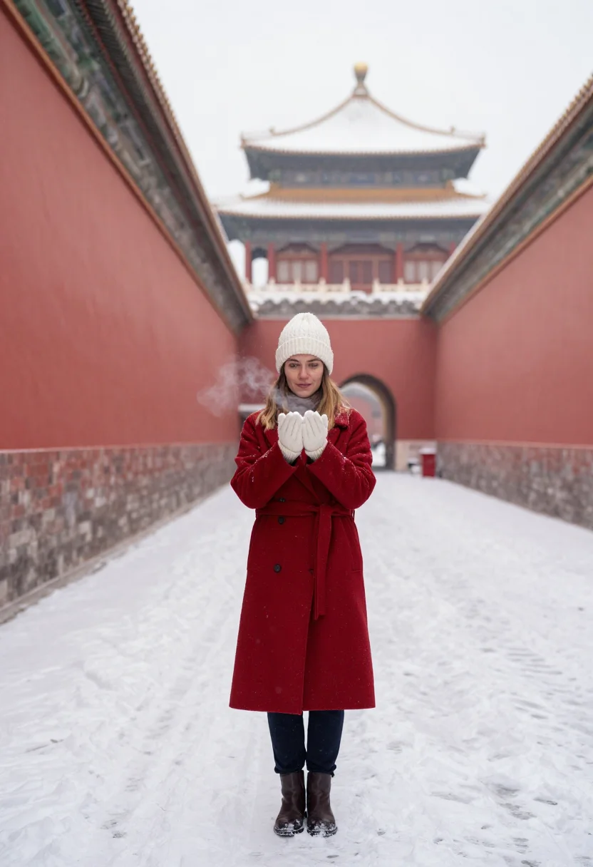 AI forbidden city snow sample — portrait of a woman, half-length portrait of a Western-Europ