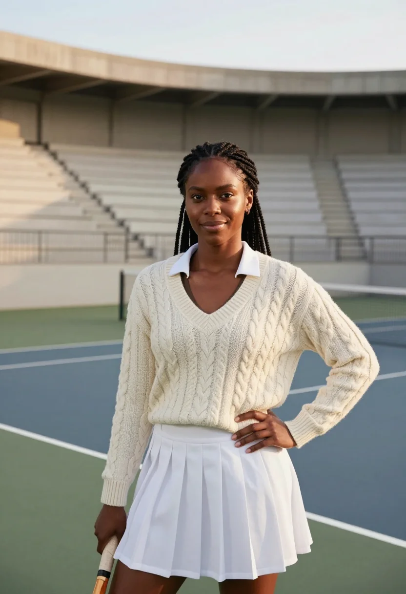 AI forest hills tennis coach ivory sample — portrait of a woman, a Black woman in her thirties with deep