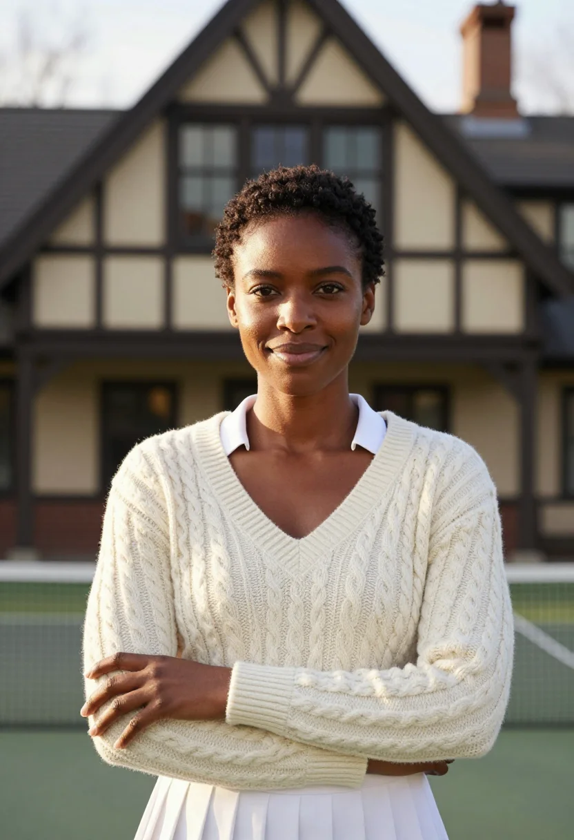 AI forest hills tennis coach ivory sample — portrait of a woman, an African-American woman in her late t