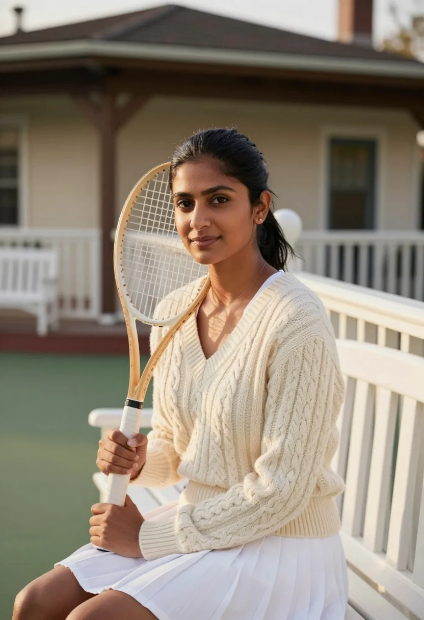 AI forest hills tennis coach ivory sample — portrait of a woman, an Indian-American woman in her thirtie