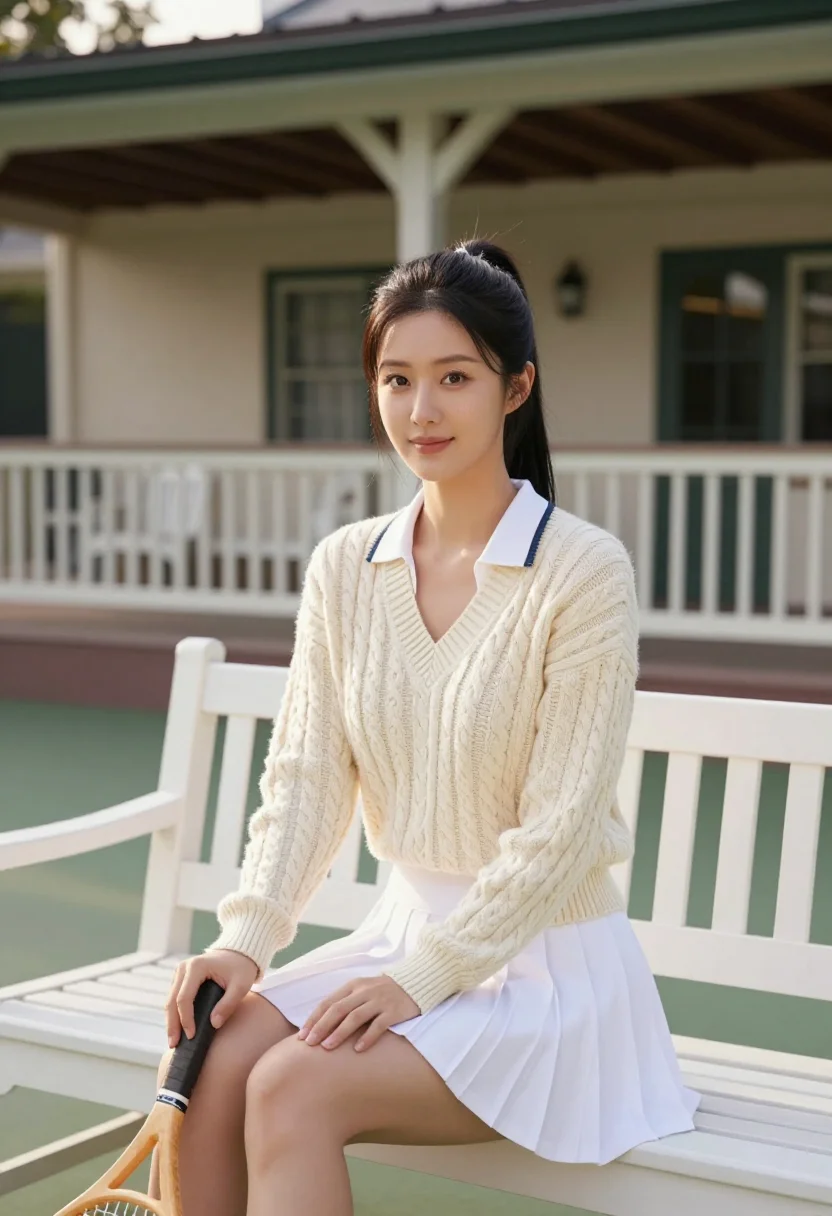 AI forest hills tennis coach ivory sample — portrait of a woman, a Korean-American woman in her late twe