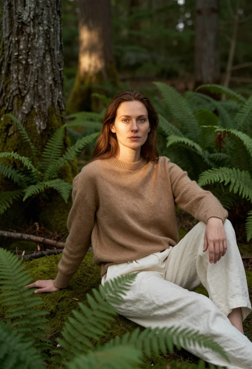 AI forest sample — half-length portrait of a Western European woman with fair s