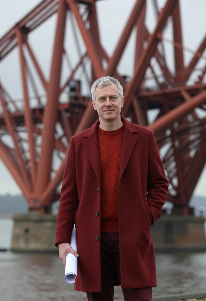 AI forth bridge engineer red oxide sample — portrait of a man, a structural engineer in his fifties of E
