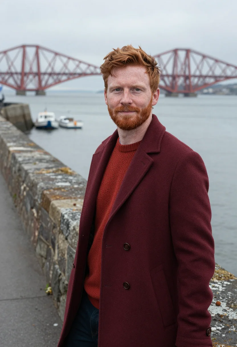 AI forth bridge engineer red oxide sample — portrait of a man, a structural engineer in his thirties of