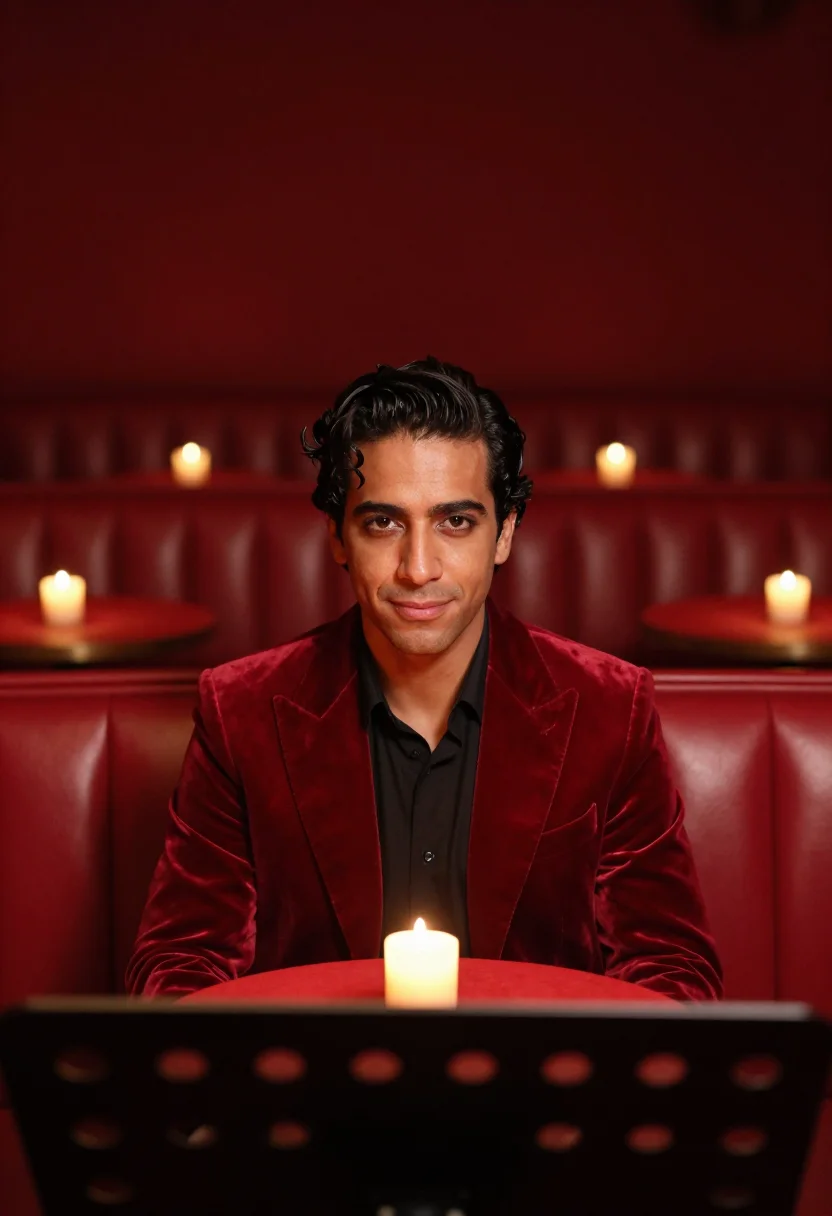 AI fortieth supper red velvet sample — portrait of a man, framed tight, head and shoulders, the bod