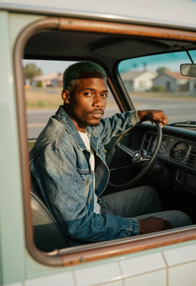 AI frank ocean blonde sample — portrait of a man, three-quarter-length portrait of a Black