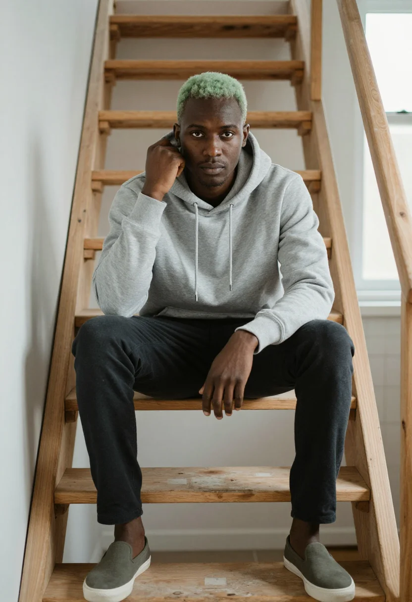 AI frank ocean blonde sample — portrait of a man, close half-length portrait of a Black man