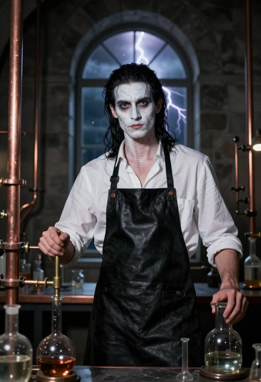 AI frankensteins creature sample — portrait of a man, close half-length portrait of a man of We