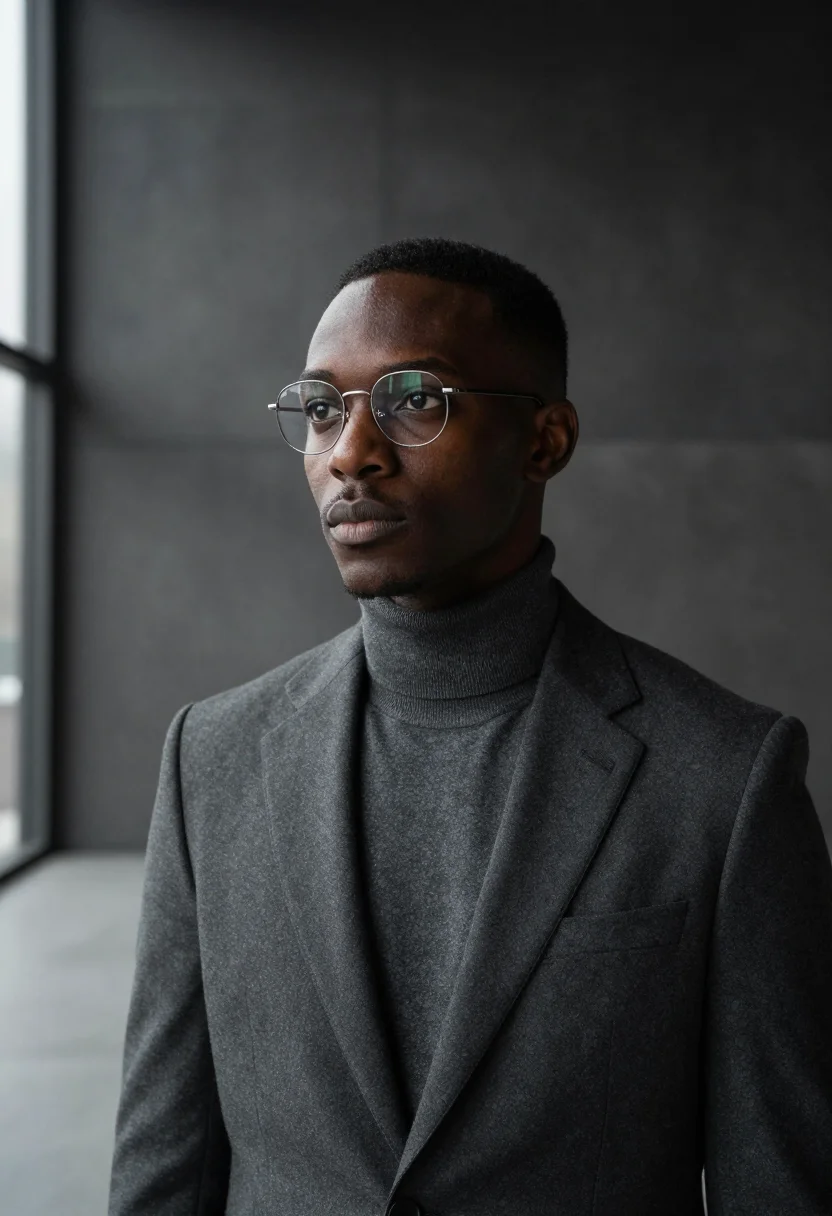 AI frankfurt anthracite sample — portrait of a man, tight head-and-shoulders portrait of a Bl