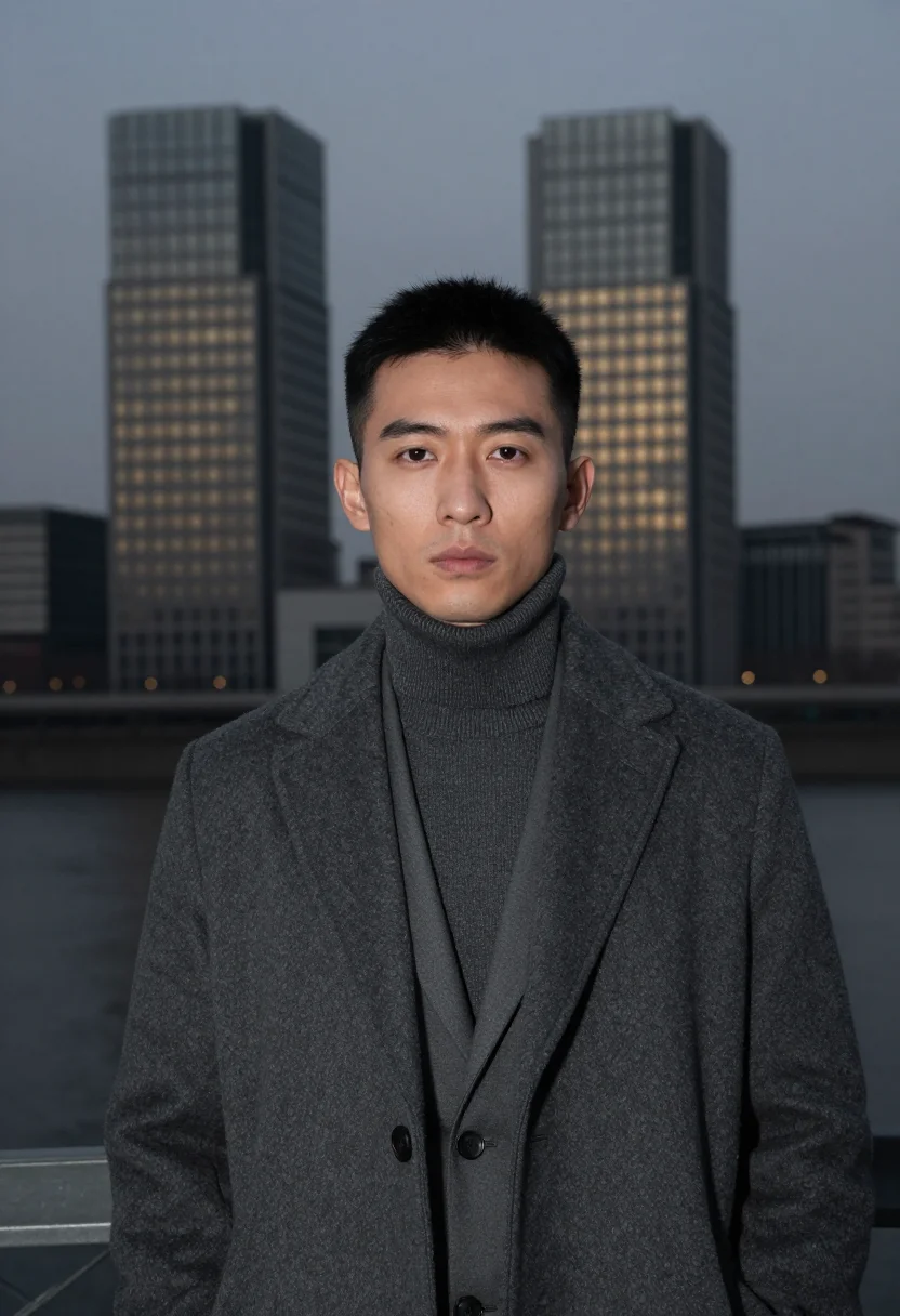 AI frankfurt anthracite sample — portrait of a man, tight head-and-shoulders portrait of an E