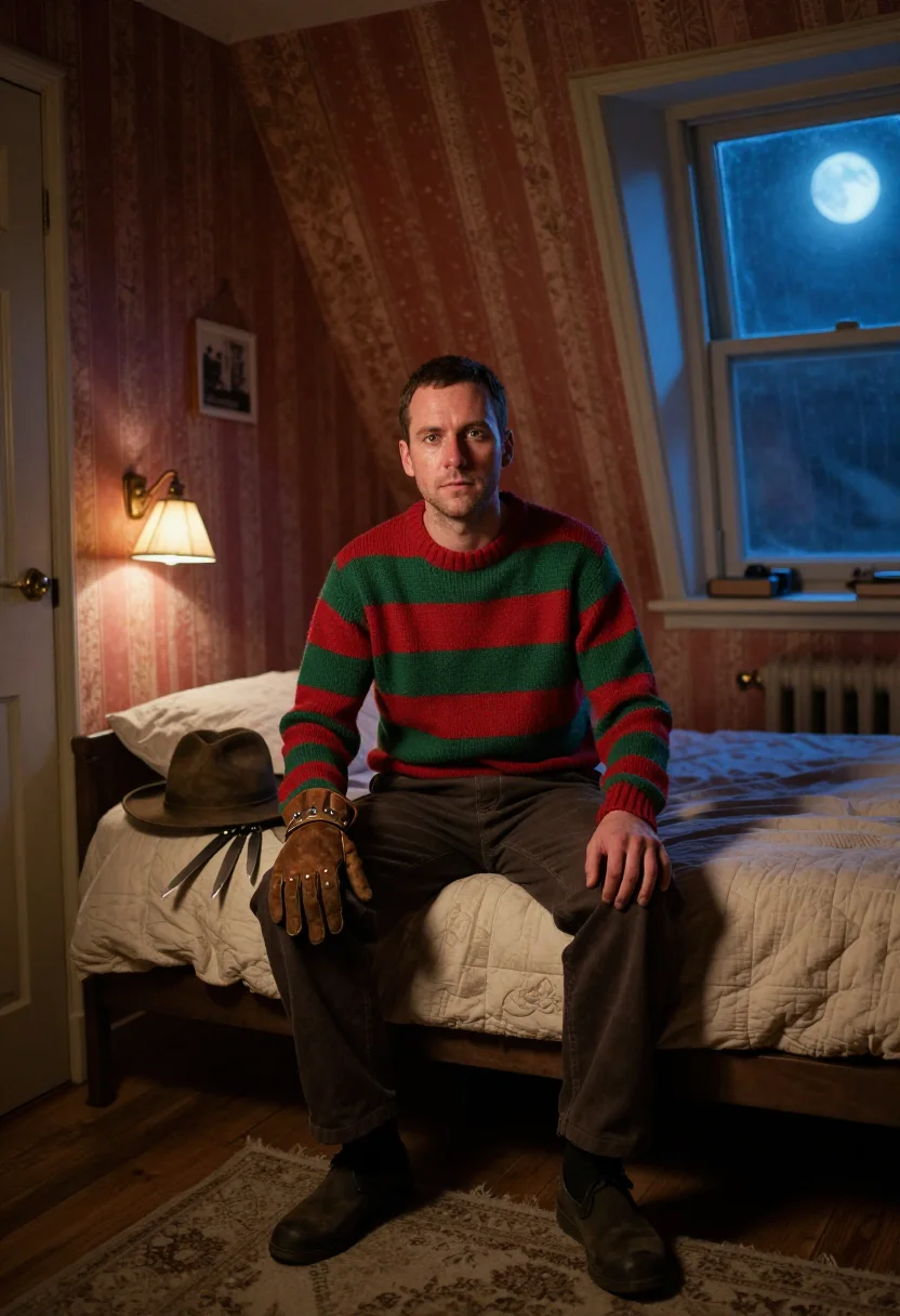 AI freddy krueger sample — portrait of a man, wide eye-level portrait of a Western-Euro