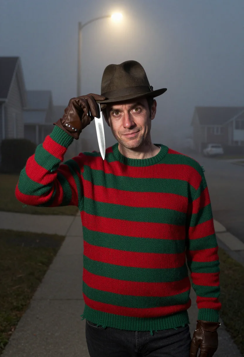 AI freddy krueger sample — portrait of a man, three-quarter-length portrait of a Wester