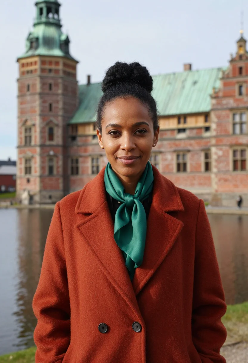 AI frederiksborg historian brick verdigris sample — portrait of a woman, a historian in her late thirties of Eth
