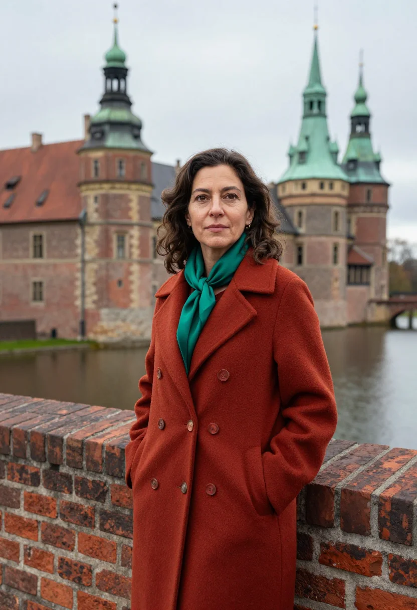 AI frederiksborg historian brick verdigris sample — portrait of a woman, a historian in her late forties of Span