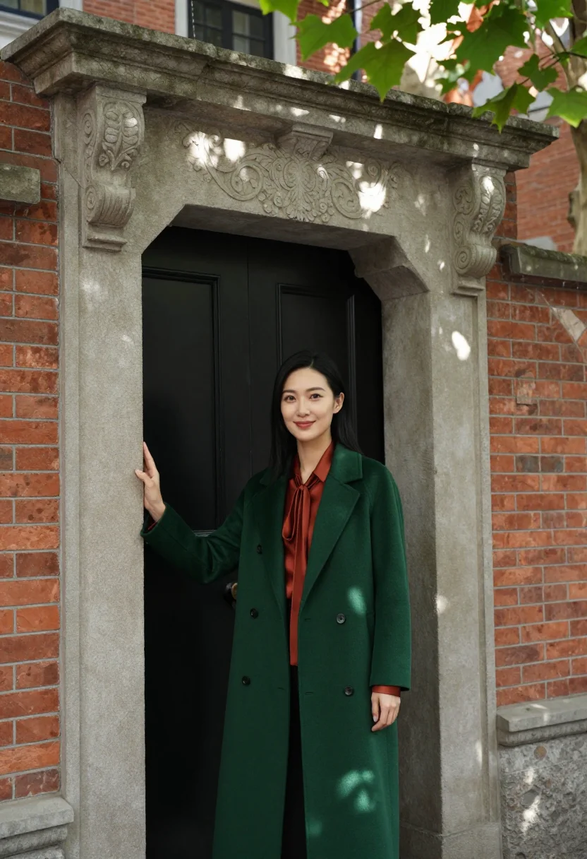 AI french concession interior designer plane green brick sample — portrait of a woman, a Chinese interior designer in her earl