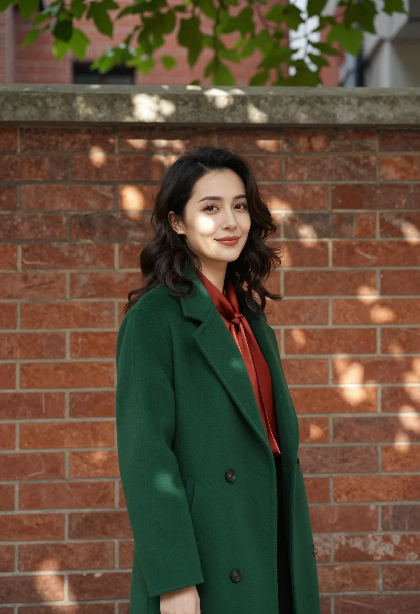 AI french concession interior designer plane green brick sample — portrait of a woman, an Italian interior designer in her ear