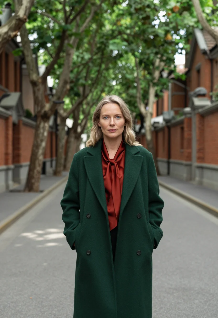 AI french concession interior designer plane green brick sample — portrait of a woman, a Danish interior designer in her early
