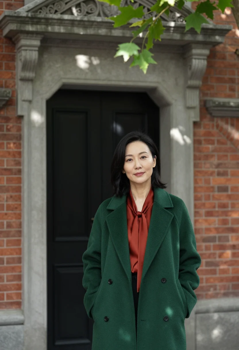 AI french concession interior designer plane green brick sample — portrait of a woman, a Chinese interior designer in her mid-