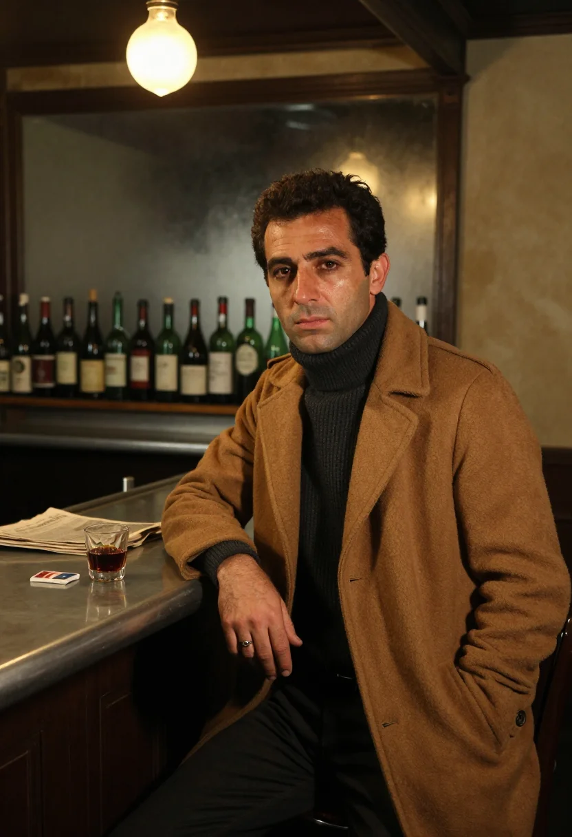 AI french connection sample — portrait of a man, waist-up portrait of a Southern-European