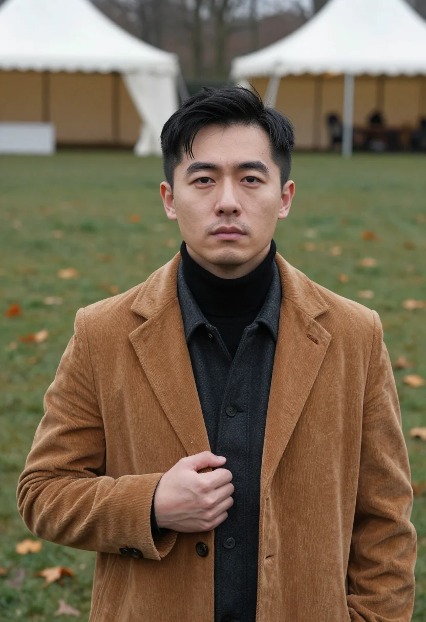 AI frieze gallerist ochre sample — portrait of a man, half-length portrait cropped at the lower