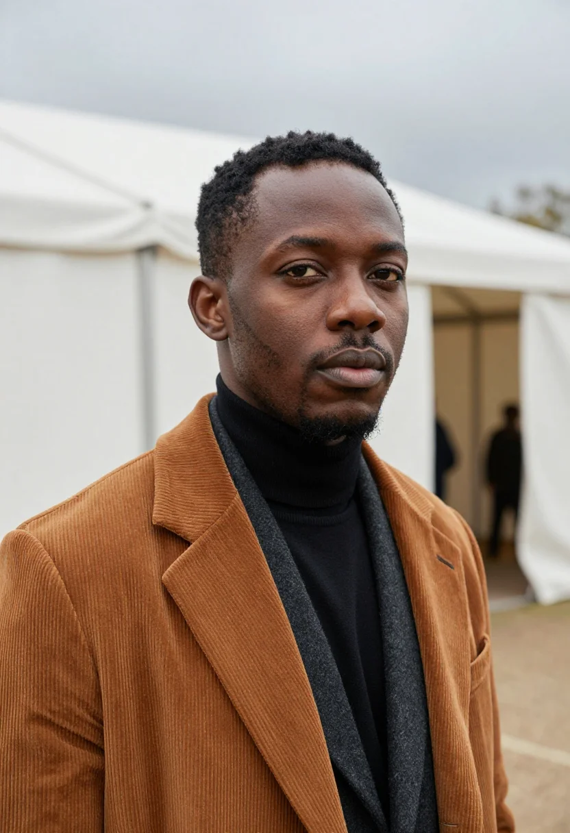 AI frieze gallerist ochre sample — portrait of a man, tight headshot of a British-Nigerian man