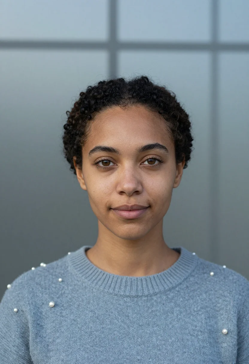AI frosted glass headshot sample — portrait of a woman, close headshot of a woman of mixed heri