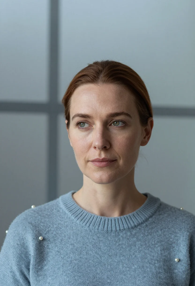 AI frosted glass headshot sample — portrait of a woman, head-and-shoulders portrait of a Wester