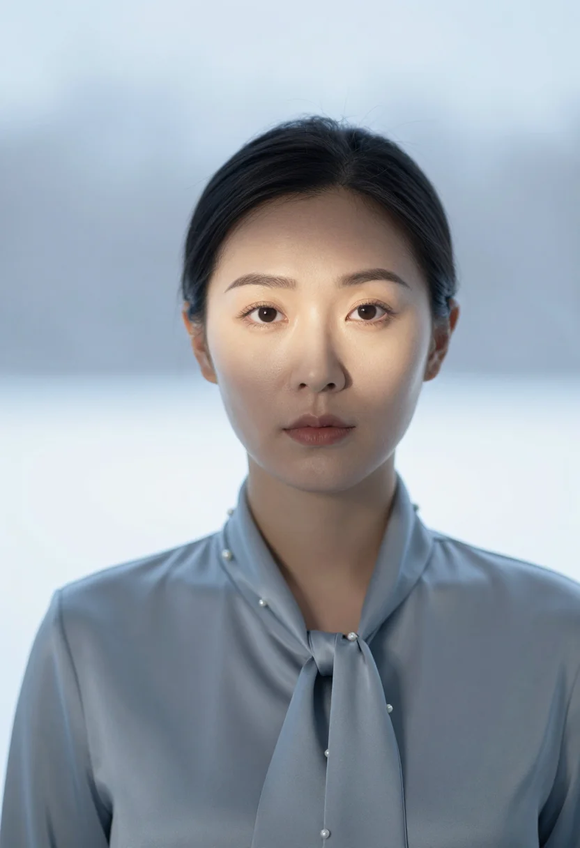 AI frosted glass headshot sample — portrait of a woman, head-and-shoulders portrait of an East-