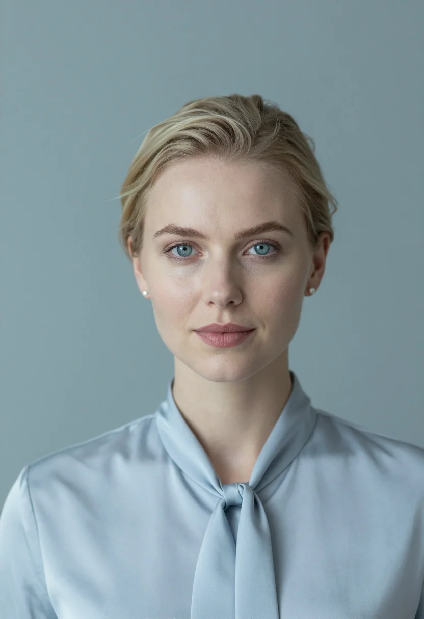 AI frosted glass headshot sample — portrait of a woman, close headshot of a Nordic woman in her