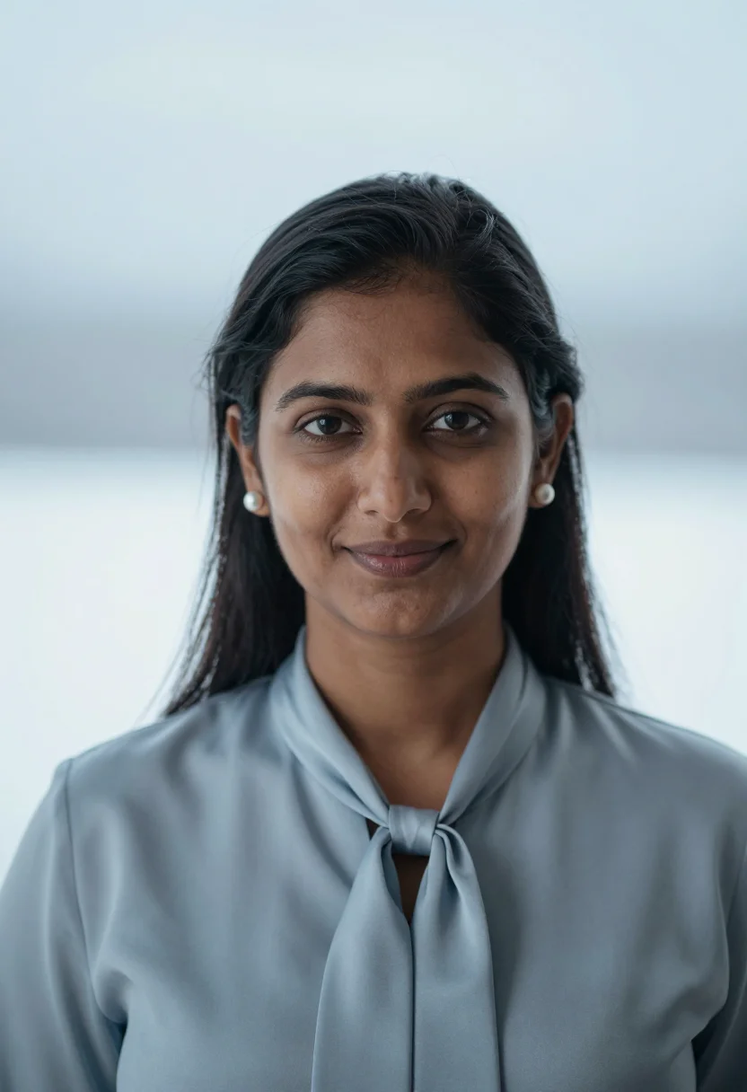AI frosted glass headshot sample — portrait of a woman, close headshot of a South-Asian woman i