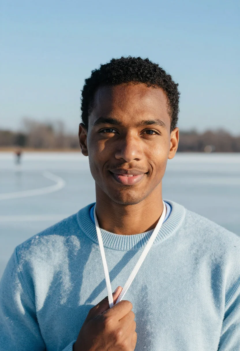 AI frozen lake blue sample — portrait of a man, tight head-and-shoulders portrait of a ma