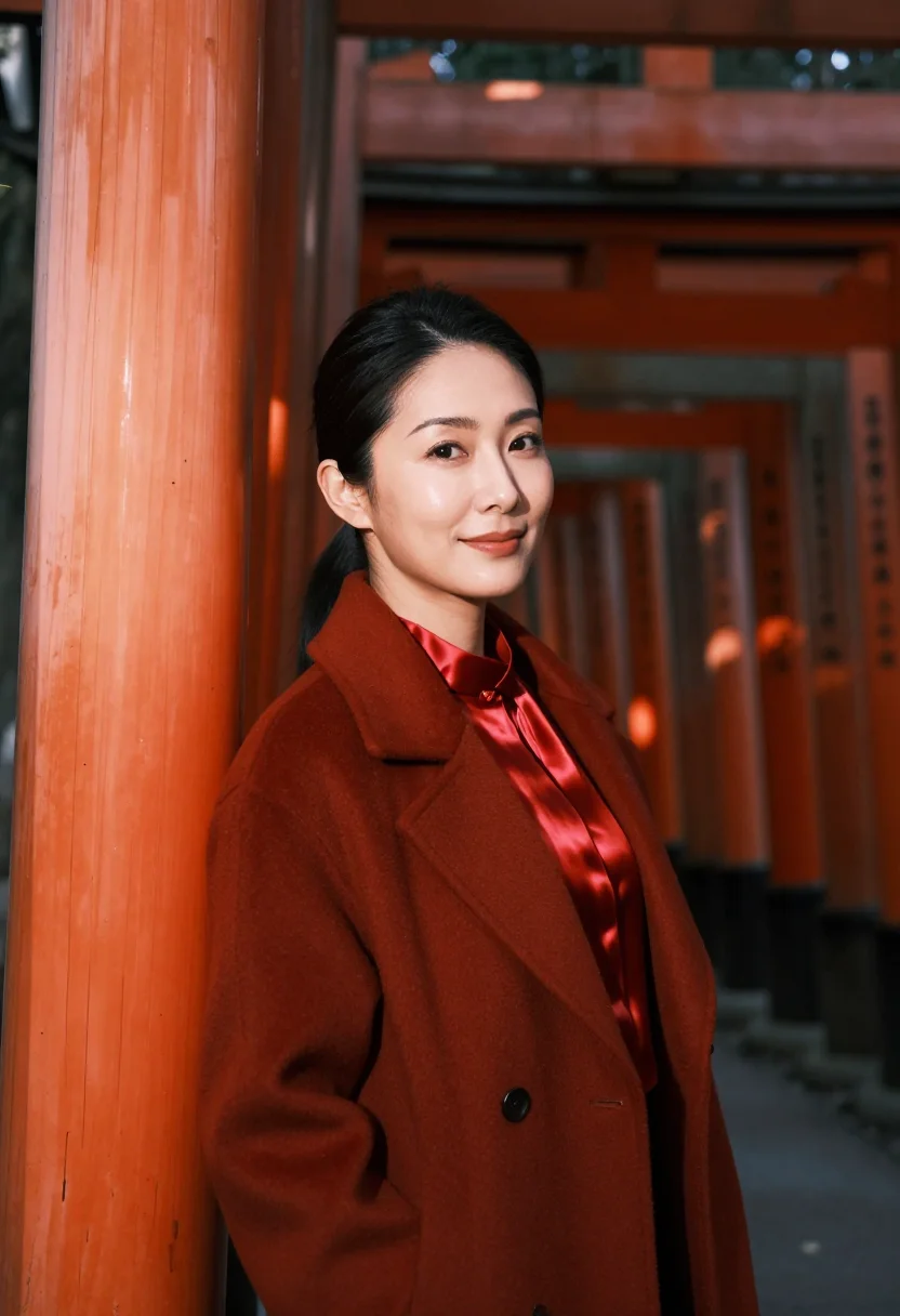 AI fushimi inari brand director vermilion torii sample — portrait of a woman, a Japanese brand director in her early