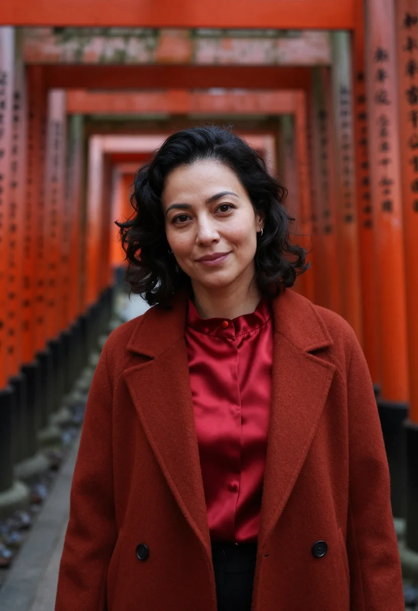 AI fushimi inari brand director vermilion torii sample — portrait of a woman, a brand director in her early thirties