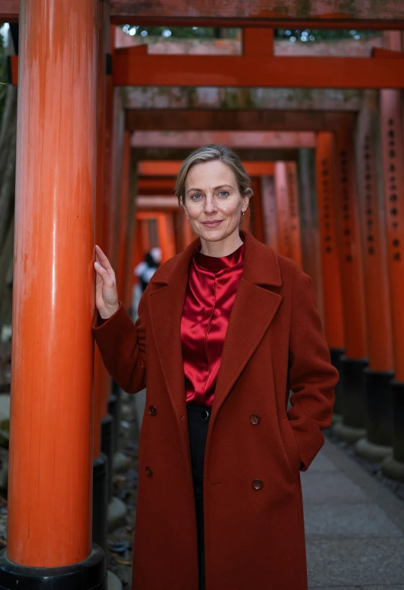 AI fushimi inari brand director vermilion torii sample — portrait of a woman, a brand director in her forties with pa