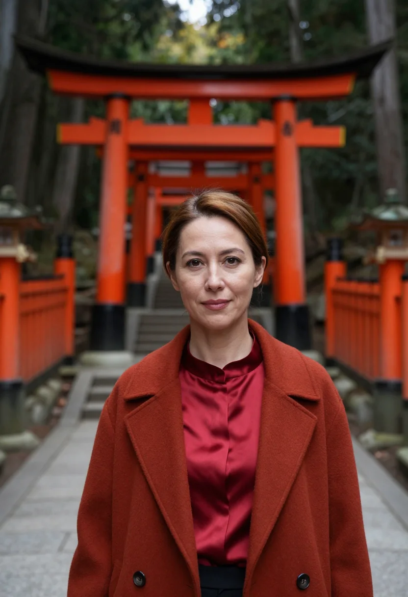 AI fushimi inari brand director vermilion torii sample — portrait of a woman, a brand director in her late thirties w