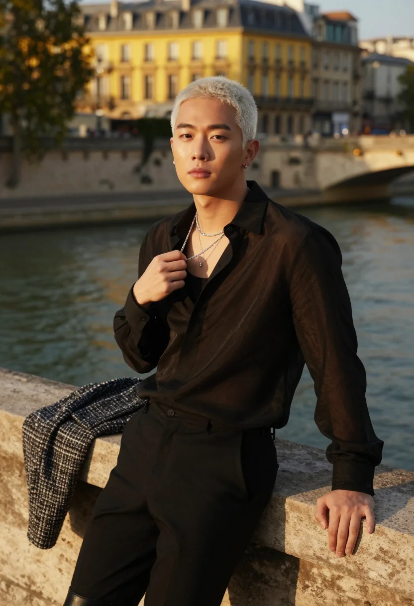 AI g dragon chanel sample — portrait of a man, close half-length portrait of a Korean ma
