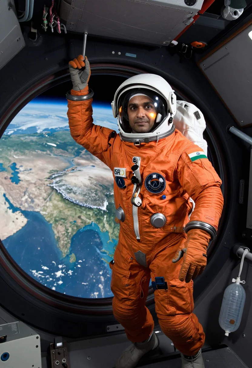 AI gaganyaan sample — portrait of an astronaut, half-length three-quarter portrait