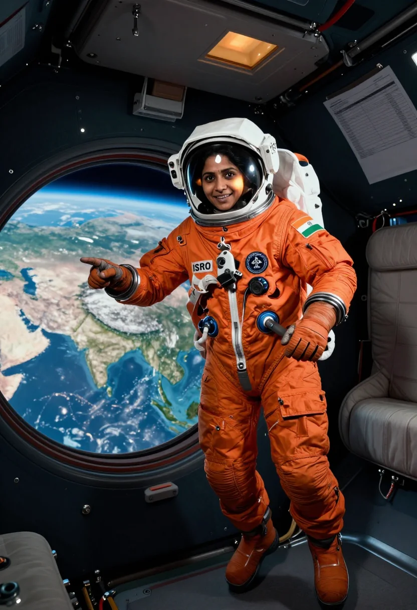 AI gaganyaan sample — portrait of an astronaut, three-quarter half-length portrait