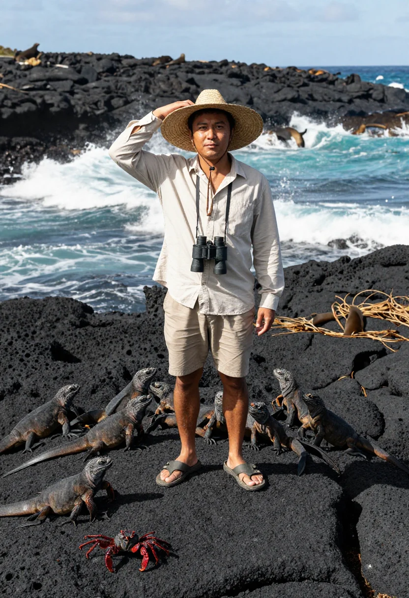AI galapagos sample — full-length portrait of an American man of Korean descent in