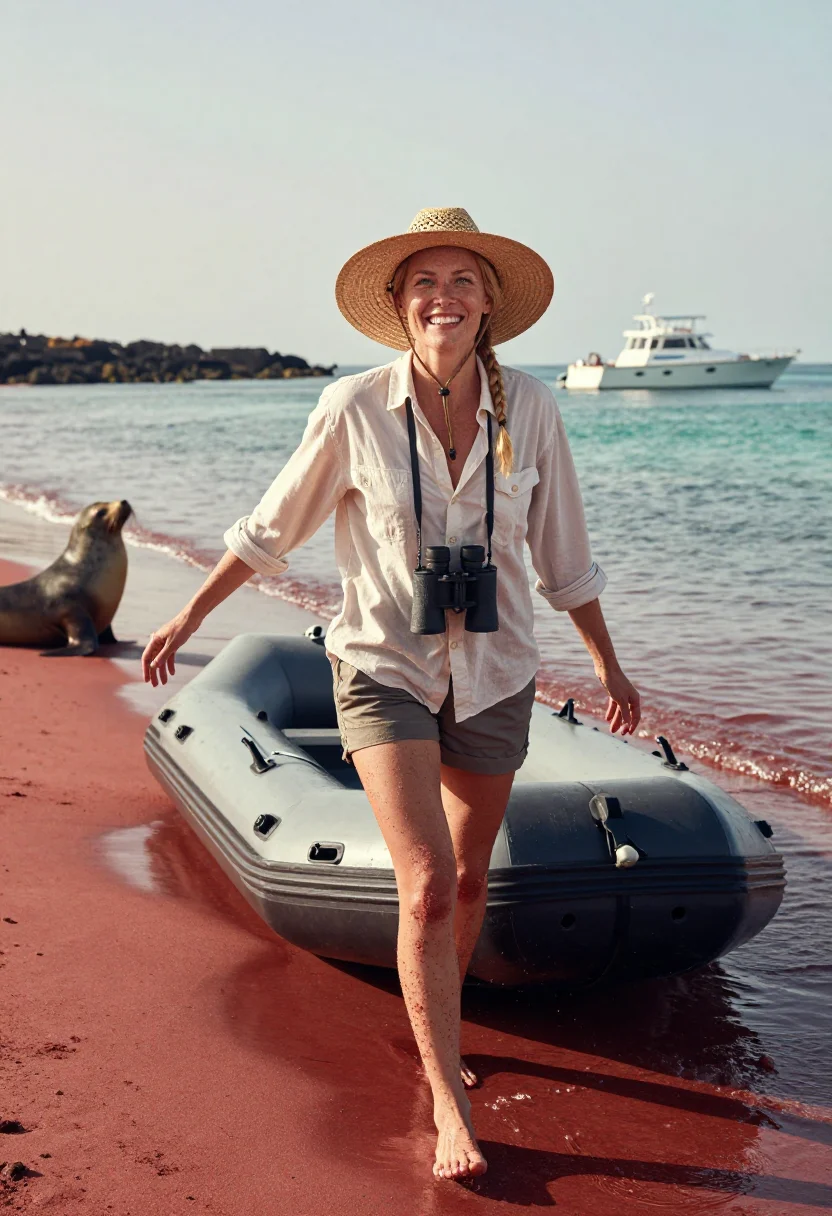 AI galapagos sample — full-length portrait of a German woman in her thirties with