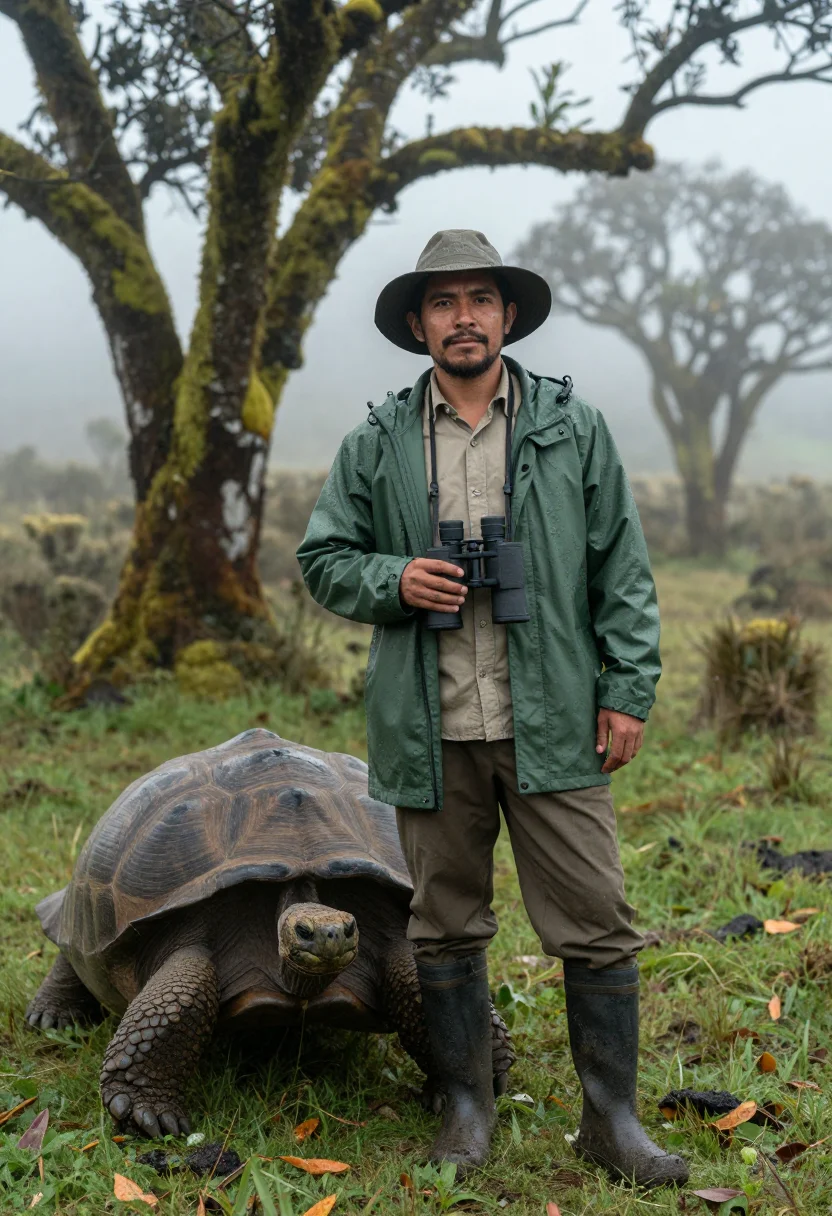 AI galapagos sample — three-quarter-length portrait of an Ecuadorian man in his fo
